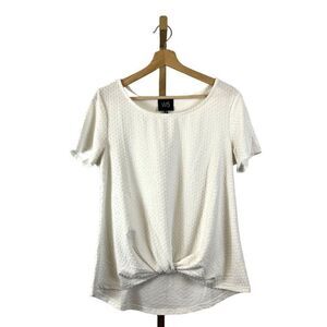 Anthropologie W5 White Short Sleeve Tie-Waist Textured Shirt Sz M EUC